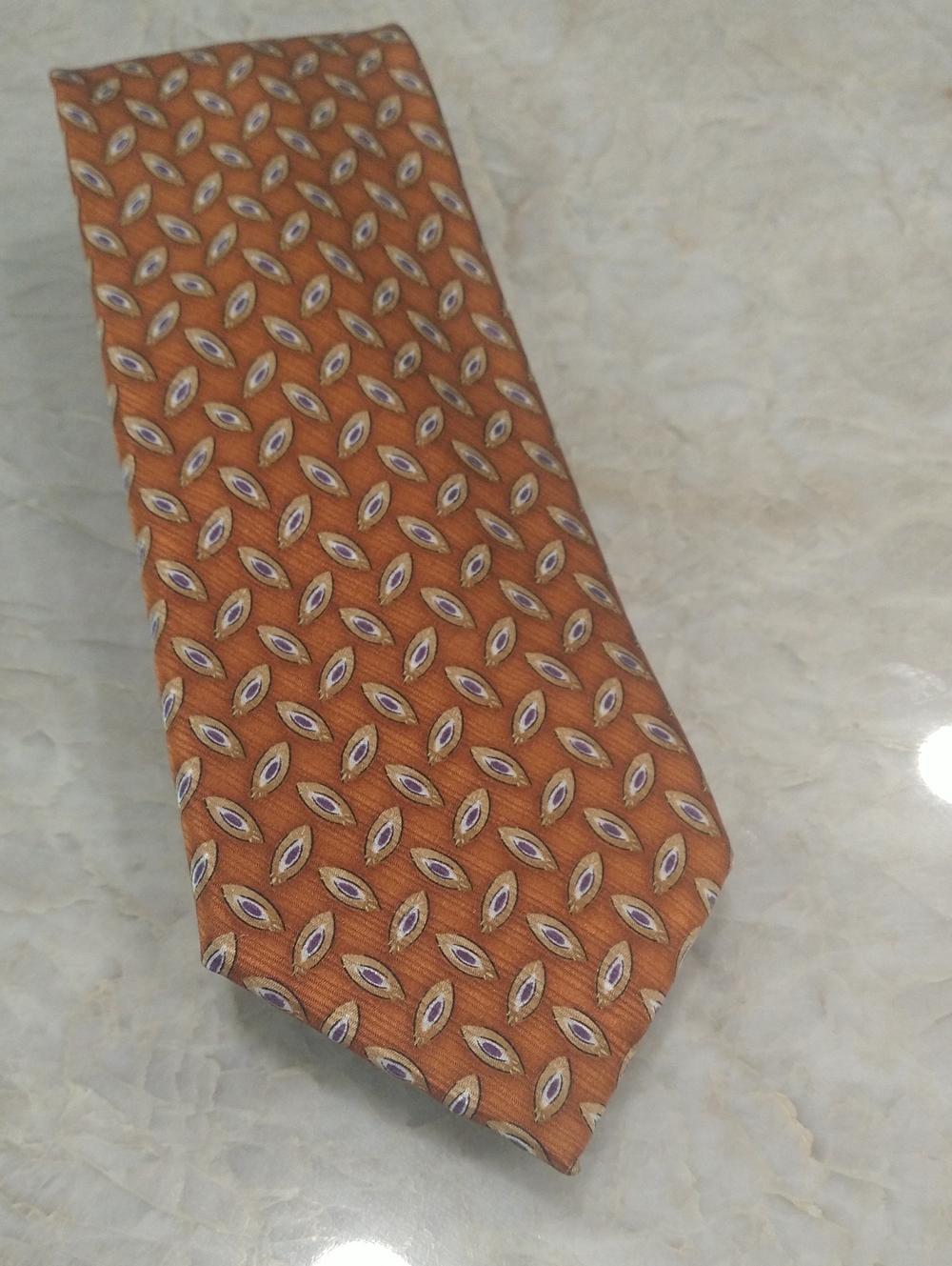 Jos. A. Bank Rust Orange Blue Patterned Silk Tie